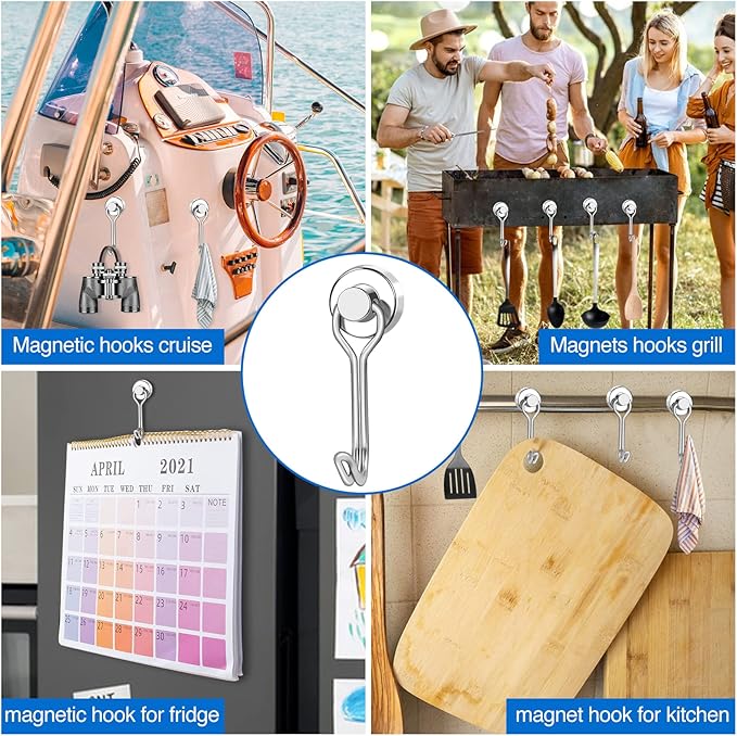 LOVIMAG Hooks, 30lbs+ Magnetic Magnet Hook 2025 Cruise Cabin Ship Essentials Heavy Duty Strong Refrigerator Fridge Hanging for Classroom Beach Vacation Kitchen Grills Home Mug Hanger (12 Pack), Silver