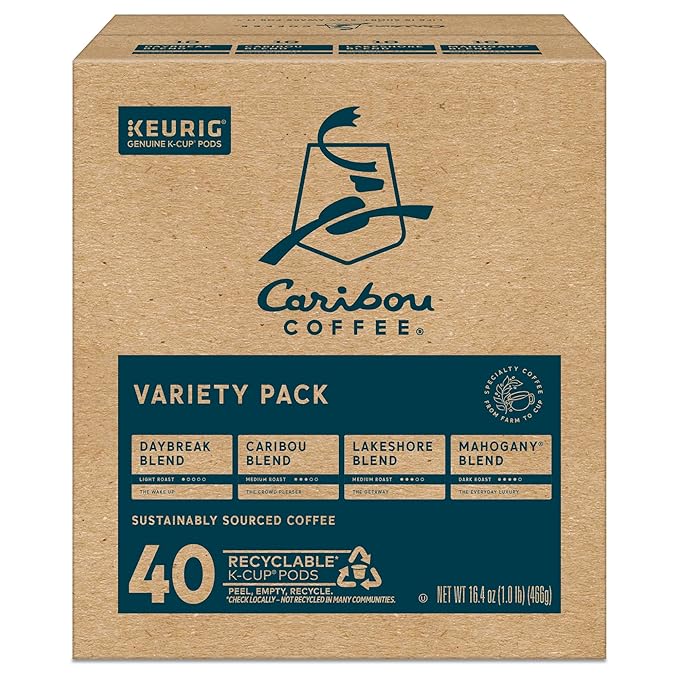 Caribou Coffee Single Serve Keurig K-Cup Pod Variety Pack, Light, Medium, and Dark Roast Coffees, 40-Count Box(Pack of 1)