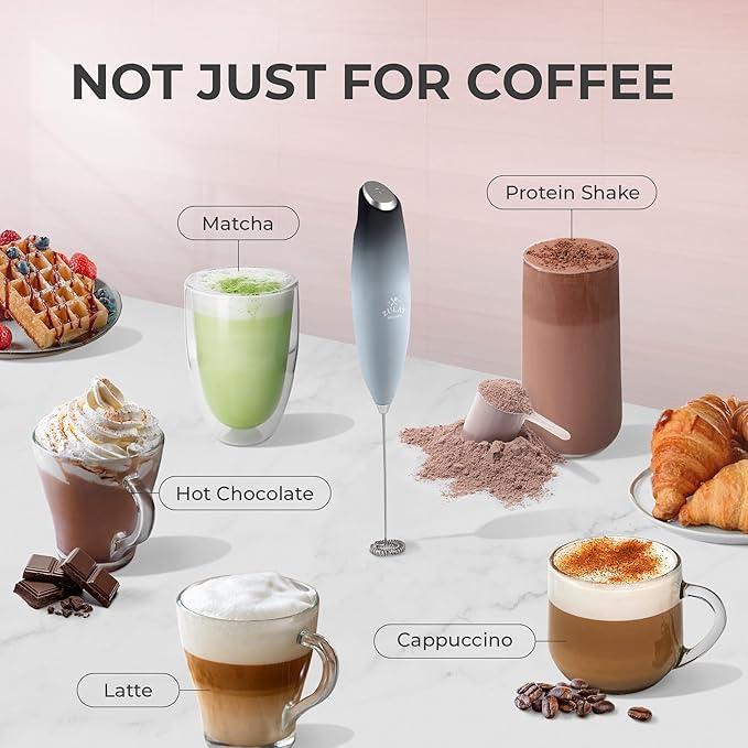 Zulay Kitchen Milk Frother Handheld Electric Whisk with AA Duracell Batteries – Durable Drink Mixer for Coffee, Lattes, Cappuccinos & More - Storm