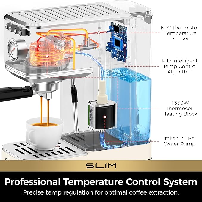 CHULUX Slim Espresso Machine with Milk Frother Steam Wand, 20 Bar Professional Italian Pump Espresso Coffee Machine for Home Cappuccino & Latte Maker, Creamy