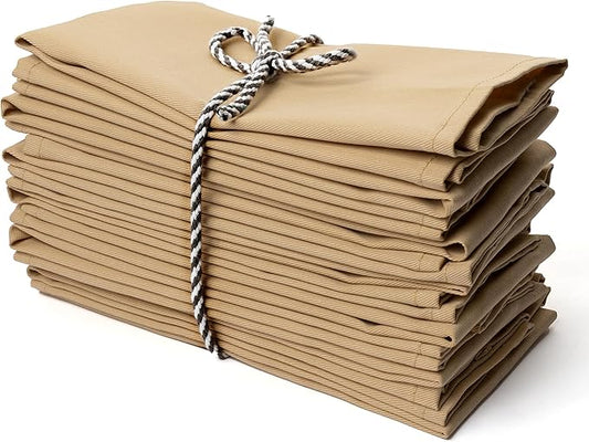 Kitchen Cloth Napkins 12 Pack 18X18 Inch Cotton and Polyester Blend Linen Dinner Table Napkin Set Washable Reusable for Restaurant Wedding Holiday Dinner Party Bulk Fabric Napkins (Beige) by PERLLI
