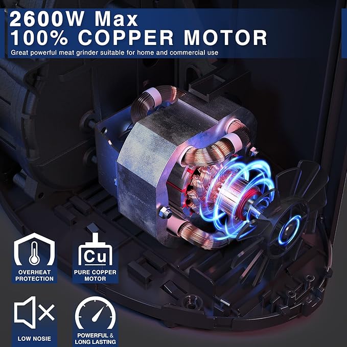 CHEFFANO Meat Grinder, Electric Meat Grinder and Sausage Maker Includes 3 Size Stainless Steel Sausage Stuffs, 2 Cutting Blades, 3 Grinder Plates, Plastic Sausage Tubes & Kubbe Kit for Home Use