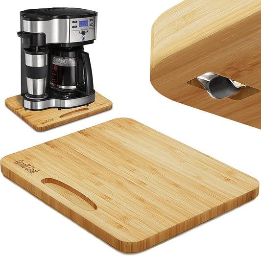 Bamboo Appliance Slider, Sliding Tray for Coffee Maker, Kitchen Countertop Appliance Rolling Tray, Coffee Pot Slider Tray with Rubber Wheels, Wide - Large (16"D x 13"W)