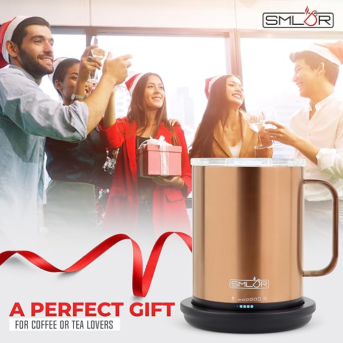 SMLDR Pro Heated Mug, 14 oz Smart Mug, Self-Heating, Adjustable Temperature, Battery Powered Heated Coffee Mug, Quick Recharge Time, Great for Coffee & Tea, Excellent Gift (Rose Gold)