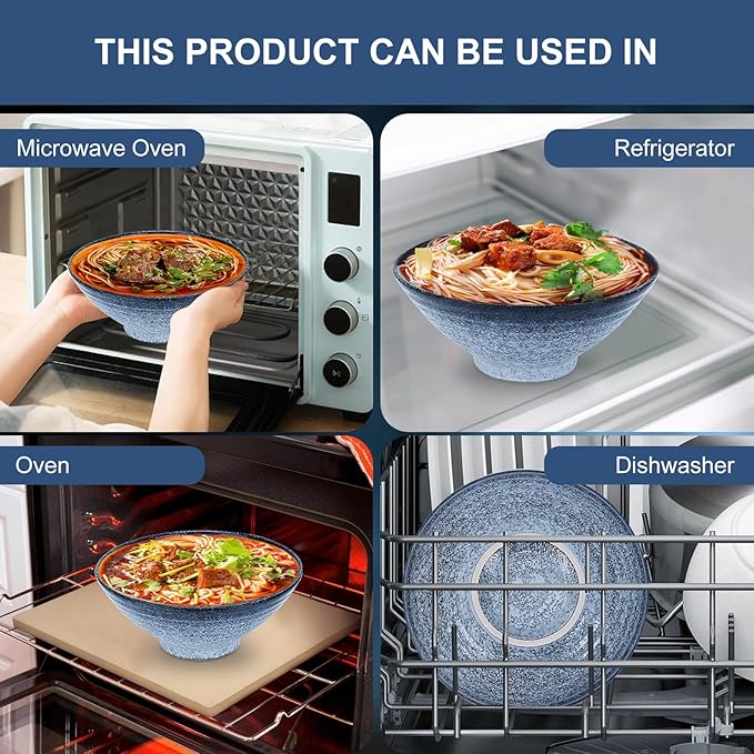 8 Inch Japanese Ramen Bowl Set, Ceramic Pho Bowls and Spoons Set of 2 with Chopsticks and Spoon for Ramen Soup Pho Udon Asian Noodles, Blue