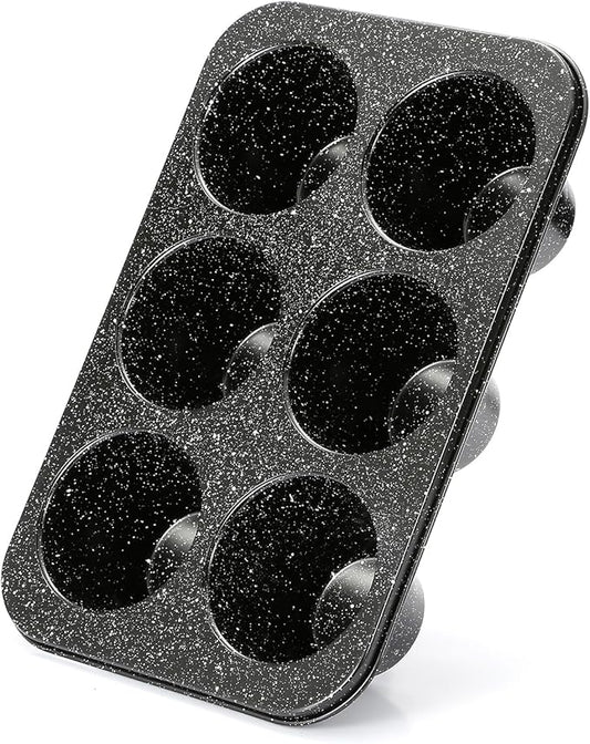 Monfish Jumbo muffin pan 6 Cup, deep muffin pan extra large cupcake tin black granite finish carbon steel baking pan 3.5dia x3 inch cup