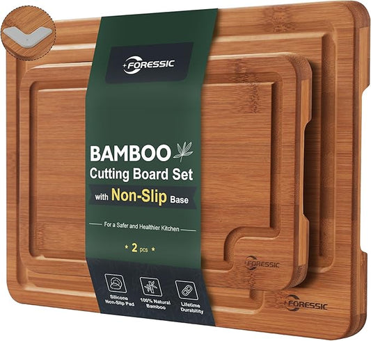 Bamboo Cutting Board Set Non Slip Feet Over Sink Carbonized Bamboo Set With Smooth Surface Knife-Friendly and Easy Storage For Kitchens Meal Prep & Serving Kitchen Gadgets（Carbonized）