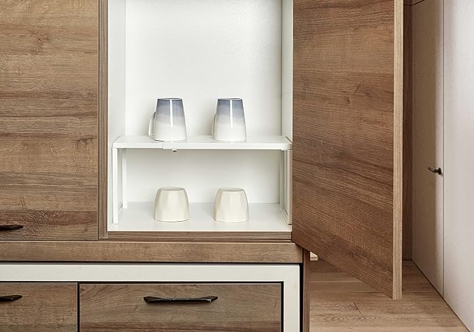 Nxconsu Cabinet Shelf Expandable Organizer Riser Rack for Kitchen Pantry Cupboard Under Sink Countertop Home Organization Extra Storage Space Saver Heavy Duty Metal Edgeless Design White Large