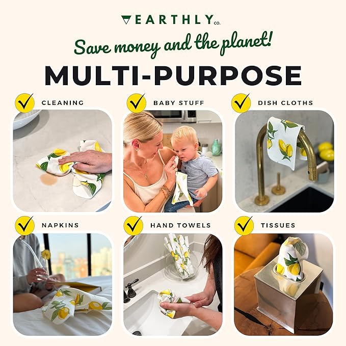 Reusable Paper Towels - 10 Pack - Roll of Washable Cotton Cloth Paper Towels - Paperless Reusable Napkins Cloth Washable - Absorbent + Long Lasting - Zero Waste Products - (Pink Power)