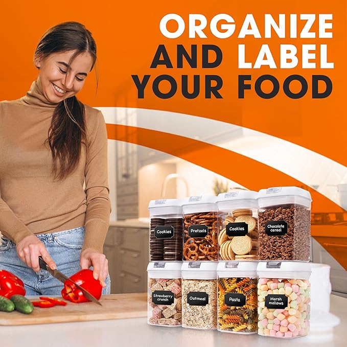 Cheer Collection Airtight Food Storage Containers, Kitchen Storage Containers for Pantry, Set of 8 Food Containers with Lids Airtight, Pantry Storage Containers & Organizers with Lids, White