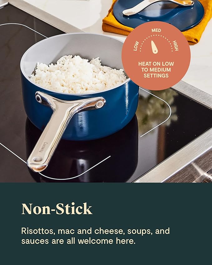Caraway Nonstick Ceramic Sauce Pan with Lid (3 qt) - Non Toxic, PTFE & PFOA Free - Oven Safe & Compatible with All Stovetops (Gas, Electric & Induction) - Sage
