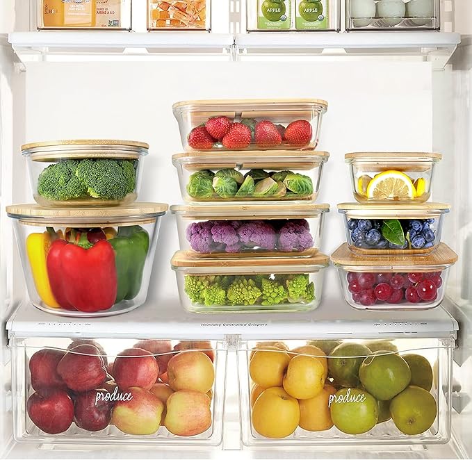 Urban Green Glass Containers with Bamboo Lids, Bamboo Meal Prep Storage Containers with Lids, Oven, Freezer, Microwave Safe, Pack of 4, 35oz