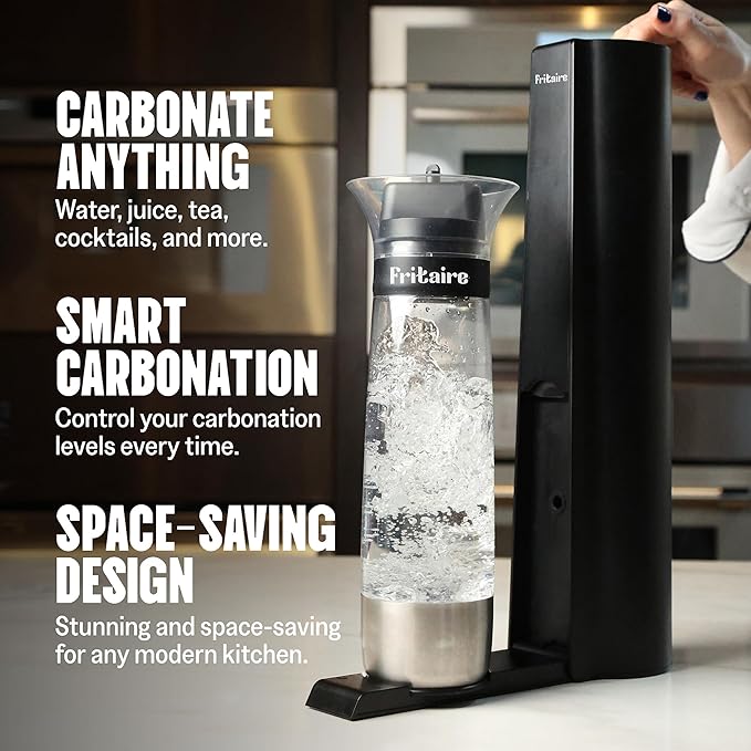 The Fritaire Fizze Soda Maker Machine, Premium OmniFizz Sparkling Water Maker, Seltzer & More, Soda Stream Machine for Home, Water Carbonator, Fizz Infuser (CO2 Cylinder Not Included), Black