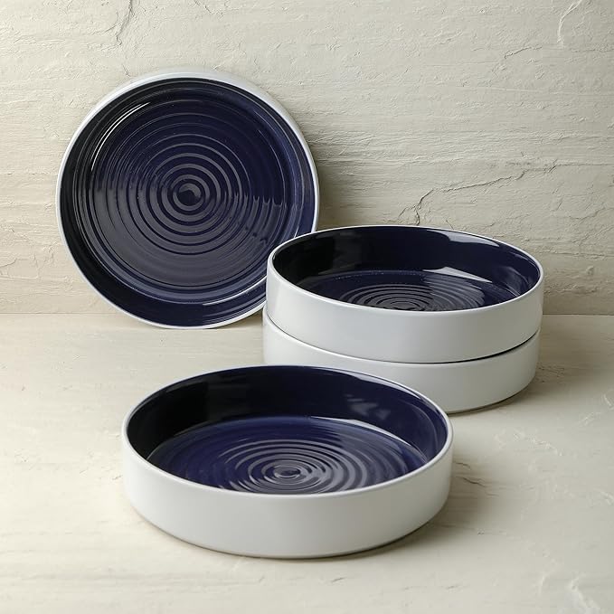 Stone Lain Elica 24-Piece Modern Dinnerware Set Stoneware, Plates and Bowl Sets for 8, Navy and White