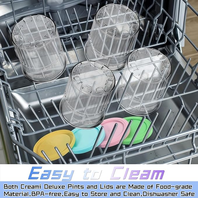 Compatible with Ninja NC500 NC501 Creami Deluxe Pints,24oz Creami Deluxe Containers,Ninja Creami Deluxe Pints and Lids 4 pack, Ninja Creami Deluxe Pint,Creami Deluxe Pint Containers