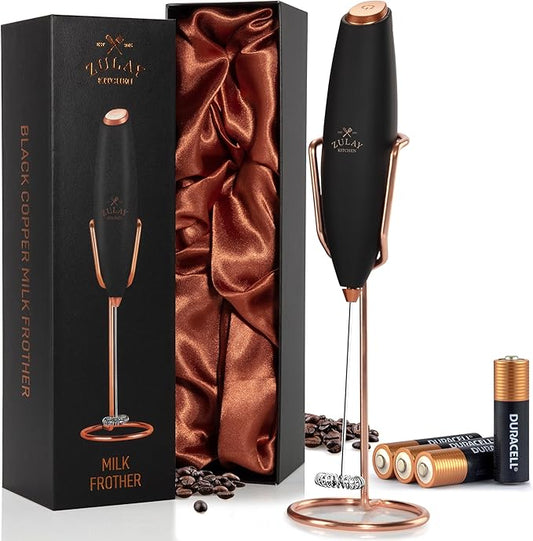 Zulay Kitchen Executive Series Luxury Gift Milk Frother with 4 Duracell Batteries – Handheld Electric Foam Maker for Coffee, Lattes & Hot Chocolate – Deluxe Finish, Ultimate Gift for Coffee Lovers