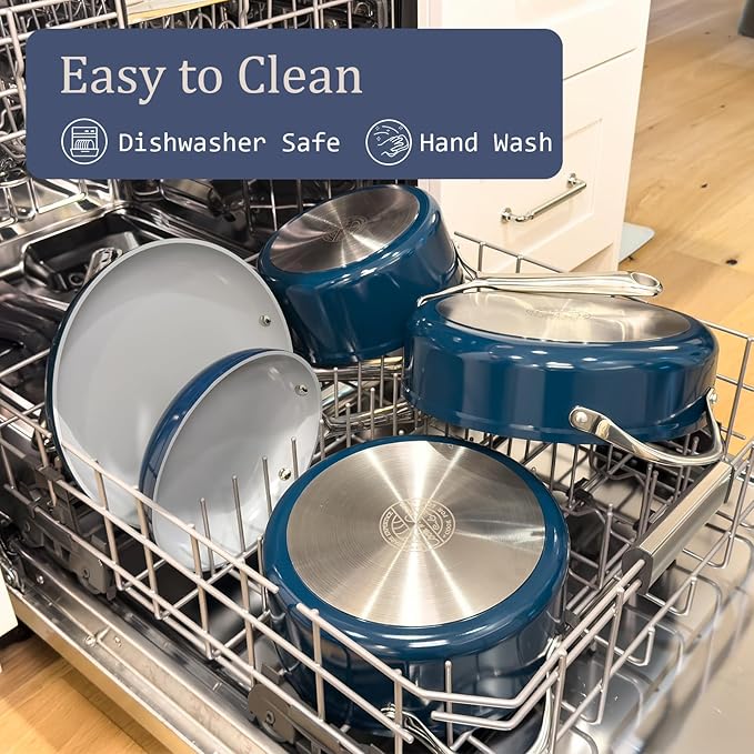 3.5qt Nonstick Ceramic Sauce Pan with Lid (8.19") Even Heat Distribution Non Toxic PFAS Free Healthy Cooking Pot for All Stovetops (Induction/Gas/Electric) Oven Safe 500°F, Olive Green