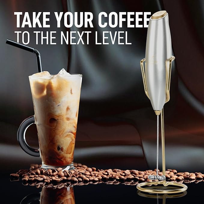 Zulay Kitchen Executive Series Luxury Gift Milk Frother with 4 Duracell Batteries – Handheld Electric Foam Maker for Coffee, Lattes & Hot Chocolate – Deluxe Finish, Ultimate Gift for Coffee Lovers
