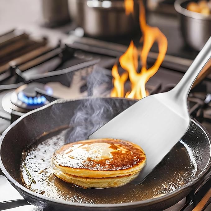 14.5-in Stainless Steel Spatula Set, 18/0 SS Heavy Duty Turner & Slotted Spatula for Kitchen Use, Cast Iron Grilling Frying, Pack of 2