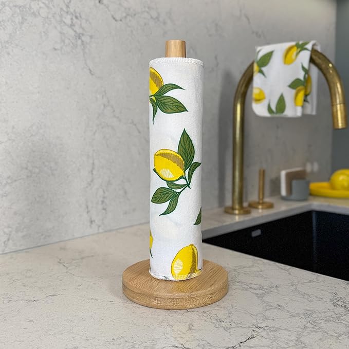 Reusable Paper Towels - 10 Pack - Roll of Washable Cotton Cloth Paper Towels - Paperless Reusable Napkins Cloth Washable - Absorbent + Long Lasting - Zero Waste Products - (Lemon)