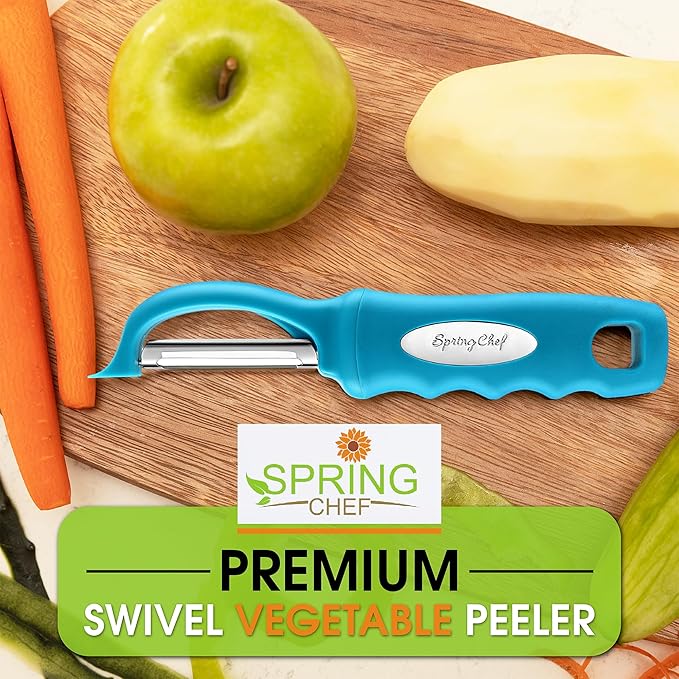 Spring Chef Premium Swivel Vegetable Peeler, Comfortable Handle and Ultra Sharp Stainless Steel Blades - Perfect Kitchen Peeler For Veggie, Fruit, Potato, Carrot, Apple - Teal