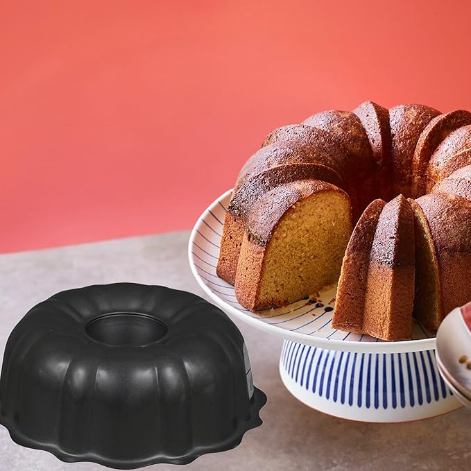 10-Inch Nonstick Fluted Cake Pan, Aluminized Carbon Steel Bundt Pan, Round Tube Mold for Baking, Heavy-Duty Bakeware for Bundt Cakes, Bavarois, Gelatin, and Desserts