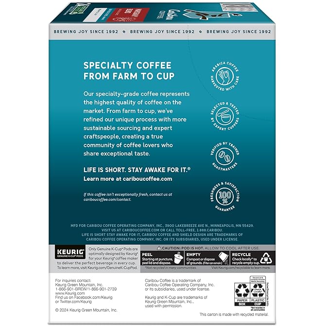Caribou Coffee Mahogany Keurig Single-Serve K-Cup Pods, Dark Roast Coffee, 96 Count (Pack of 4)