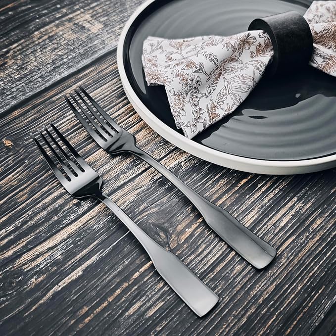 Alata Kate Black Mirror 40-Piece Silverware Set,Service for 8,Stainless Steel Flatware Set,Mirror Cutlery Set,Dishwasher Safe