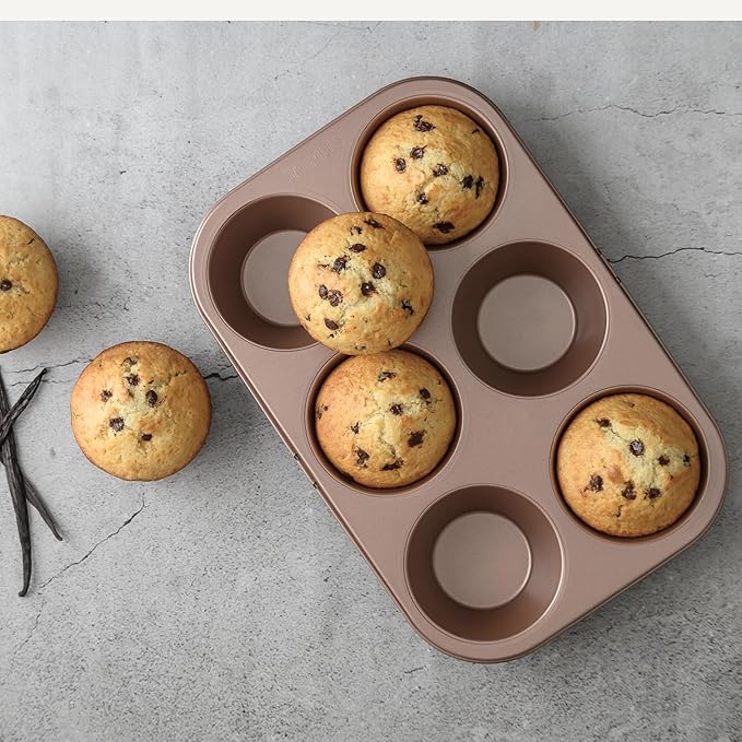 HAPPIELS Non Toxic Nonstick 6 Cup Jumbo Muffin Pan | Large Cupcake Tin for Oven | Nontoxic Muffin Tins Big Size | PFOA Free Cupcakes Tray