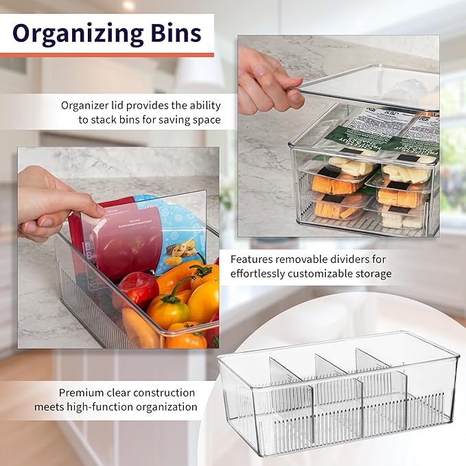 ClearSpace Pantry Organization and Storage Bins with Removable Dividers & Lids – Perfect Pantry Organizers or Kitchen Organization – Refrigerator Organizer Bins, Cabinet Organizers, 2 Pack
