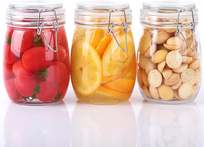 Glass Jars With Airtight Lid 24 Oz Wide Mouth Glass Containers With Lids 3 Pack Food Storage Canisters For Fridge Kitchen Airtight Jar Set For Flour, Coffee, Sugar, Pickle, Beans, Candy, Nuts, Pasta