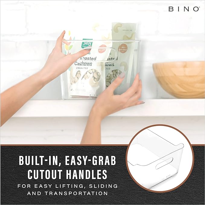 BINO | Plastic Storage Bins, Large - 2 Pack, Clear | THE SOHO COLLECTION | Pantry Organizers and Storage Containers | Fridge Organizer Bins | Kitchen Cabinet Organizer | Medicine Cabinet Bin