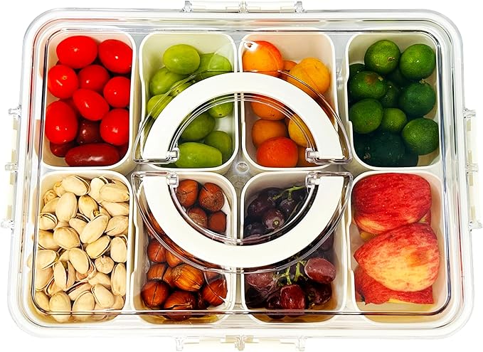 Snackle Box Container Meal Prep Divided Portion Serving Platters and Trays with Lid Handle Reusable Vacation Camping Travel Beach Essentials Food Fruit Veggie Organizers and Storage for Fridge