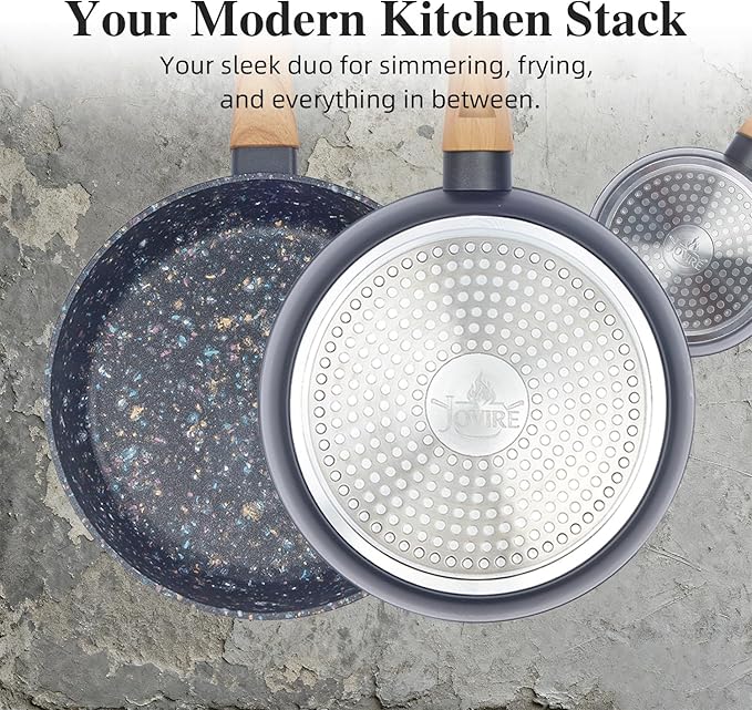 2-Piece Nonstick Cookware Set, 8.5 Inch Frying Pan & 1.43QT Saucepan with Lid | PFAS & PFOA Free Non-Toxic Coating | Induction Compatible, Dishwasher Safe | Pots and Pans Set for Beginner Kitchen