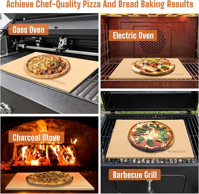 22 Inch Extra Large Rectangular Pizza Stone for Oven & Grill, Cordierite Baking Stone for Pizza Bread, Thermal Shock Resistant, Cooking Stone with Stainless Steel Cutter & 20 PCS Parchment Papers