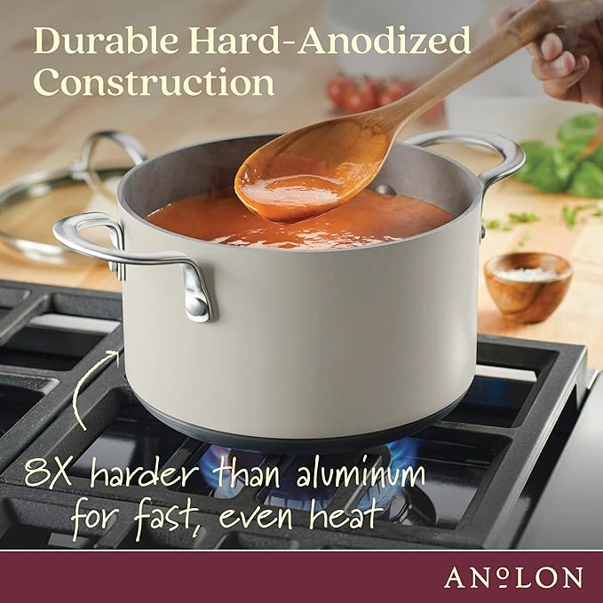 Anolon Achieve Hard Anodized Nonstick Saucepot with Lid, Aluminum, 4 Quart, Silver
