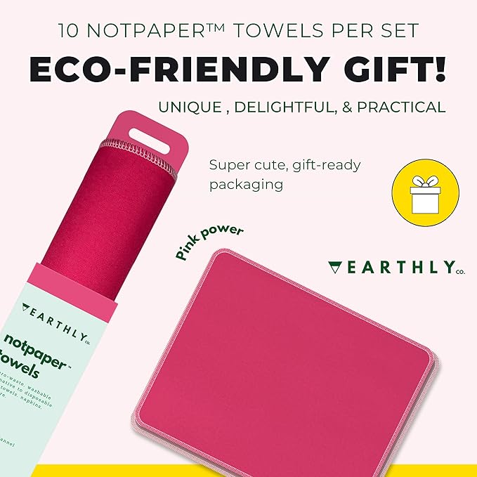 Reusable Paper Towels - 10 Pack - Roll of Washable Cotton Cloth Paper Towels - Paperless Reusable Napkins Cloth Washable - Absorbent + Long Lasting - Zero Waste Products - (Pink Power)