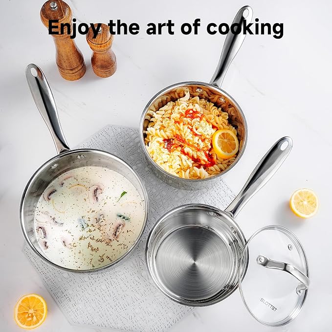 1Qt & 2Qt & 3QT Stainless Steel Sauce Pan Set with Lid,6 Pcs Non Stick Saucepan,Small Kitchen Pots,Induction Compatible,PFOA FREE