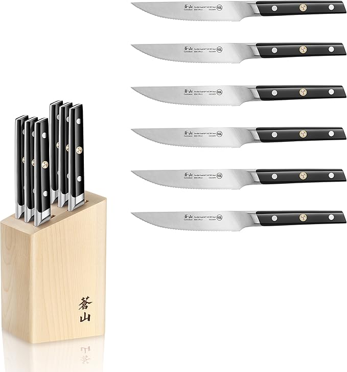 Cangshan TC Series 1022254 Swedish 14C28N Steel Forged 6-Piece Steak Knife Block Set, Maple