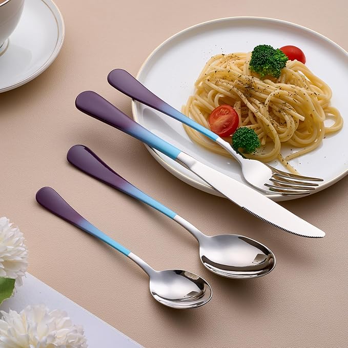 20-Piece Blue and Purple Silverware Set for 4, 18/0 Stainless Steel Flatware Cutlery Utensils Set, Includes Dinner Knives, Forks, Spoons, Salad Forks, Teaspoons, Dishwasher Safe