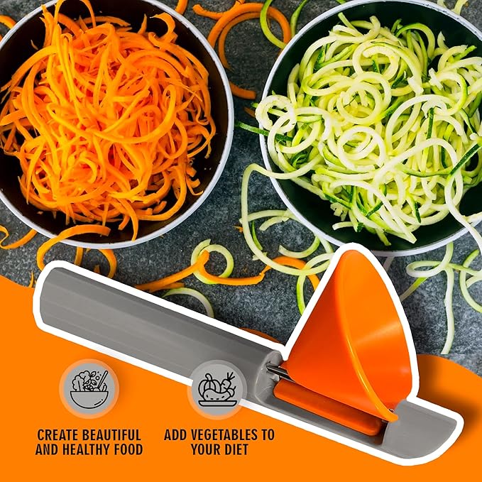 Cheer Collection Handheld Vegetable Spiralizer, Stainless Steel Rotary Vegetable Peeler with Non Slip Handle, Veggie Cutter Julienne Peeler for Carrots Zucchini