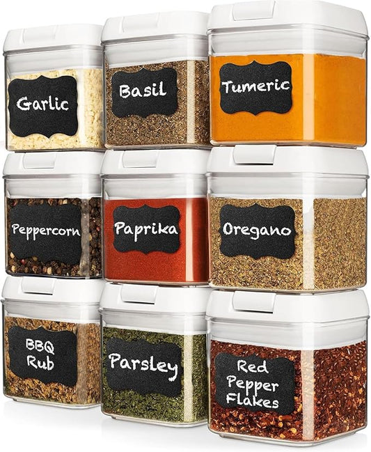 Shazo 9 PC Airtight Food Storage Containers - BPA Free Clear Plastic Snack & Spice Containers with Easy Lock Lids - Kitchen and Pantry Organization for Herbs, Coffee, Tea - 0.5L / 2.1 Cups