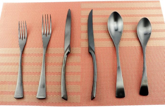 6-Piece Flatware Set,Extra Thick Heavy Duty - 18/10 Stainless Steel Cutlery Sets,High Matte Finish Black Flatware Sets Service for 1,Multipurpose Use for Home,Kitchen,Tableware Utensil Sets