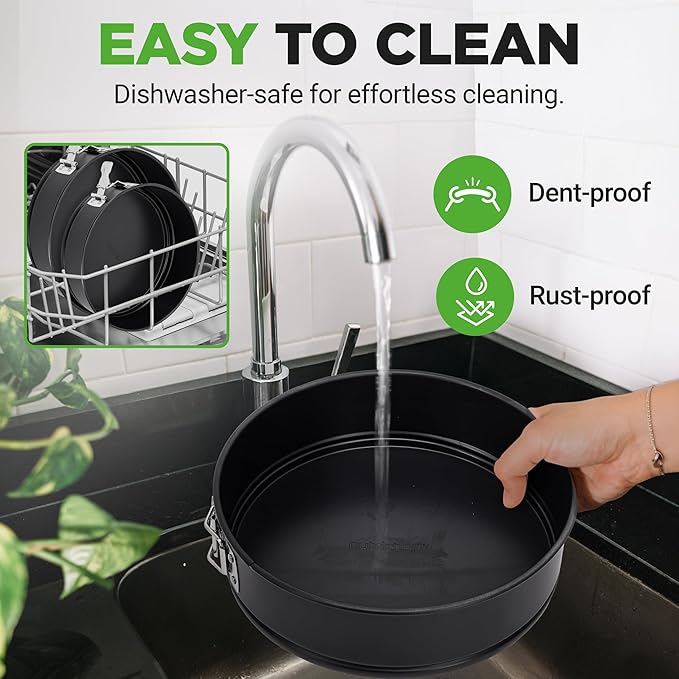 NutriChef 3-Piece Nonstick Springform Pan Set - Premium Carbon Steel Cheesecake Pans with Stainless Steel Clasp - 6", 8", 10" Sizes, Oven Safe up to 450°F - Includes 300pcs Parchment Paper (Black)