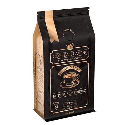 Ground Espresso Coffee – Organic, Single Origin, Medium Roast, Bold & Smooth – 100% Arabica – Crafted for Espresso Machines – Furious Espresso by Coffea Flavor