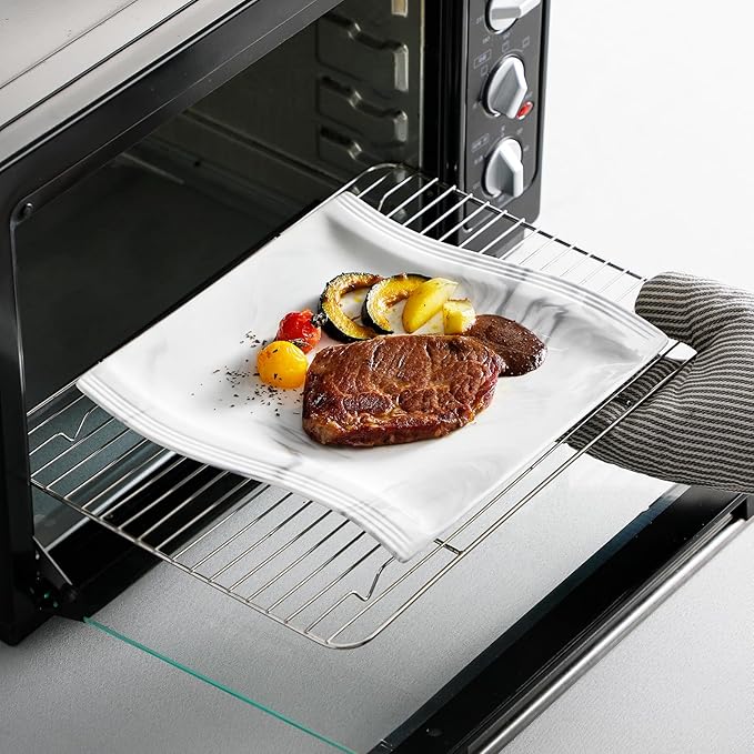 MALACASA Plates and Bowls Sets, 12 Pieces Modern Porcelain Dinnerware Sets for 4, Marble Dishware Set Kitchen Dining Ware Set, Square Ceramic Dish Set, Microwave and Dishwasher Safe, Series Flora