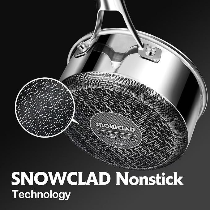 Sauce pan with lid,1.5 Quart & 2.5 Quart Hybrid Nonstick Sauce pans set, Stainless Steel cookware,non stick Pots PFOA Free,Works on Induction,Ceramic and Gas Cooktops