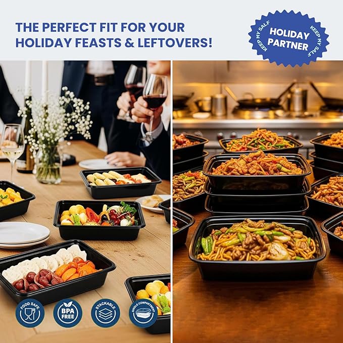 50 Pack 32 oz Meal Prep Containers Reusable BPA Free, Plastic Food Storage Containers with Lids, Leakproof Airtight To-Go Food Containers, Microwave & Freezer Safe