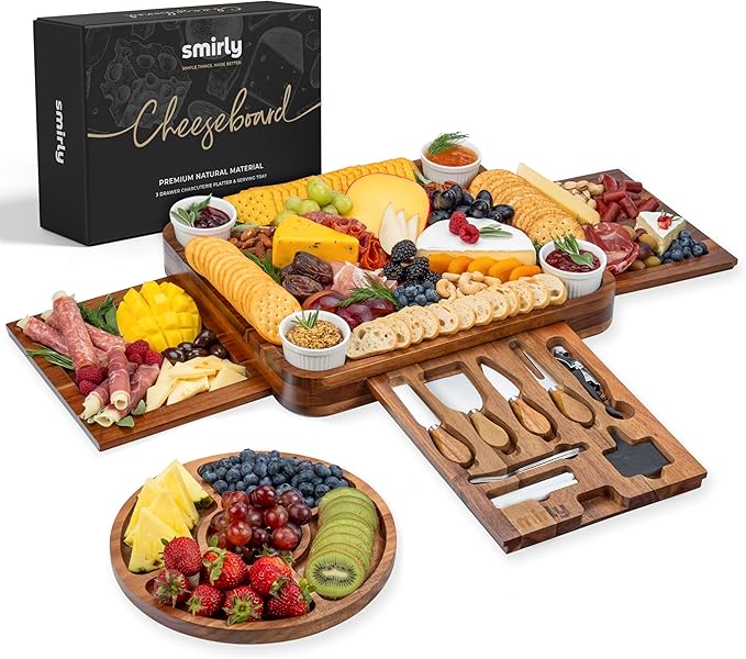 SMIRLY Charcuterie Boards Set - Large Acacia Cheese Board Set - House Warming Gifts New Home, Wedding Gift for Couple, Bridal Shower Gift, Birthday Gifts for Women