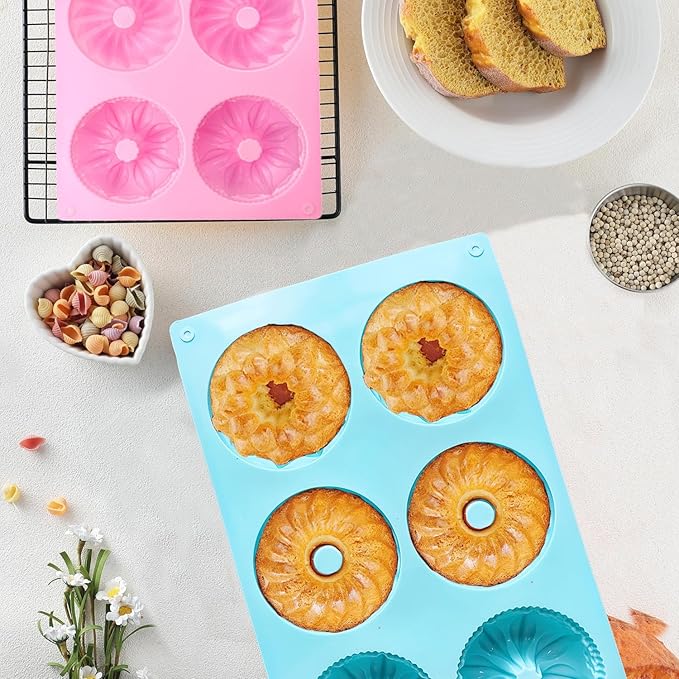 3pcs Mini Bundt Cake Pan,6-Cavity Fluted Tube Cake Pan,Silicone Cupcake Molds for Baking, Nonstick Cupcakes Mold for chocolate/Brownie/Jello